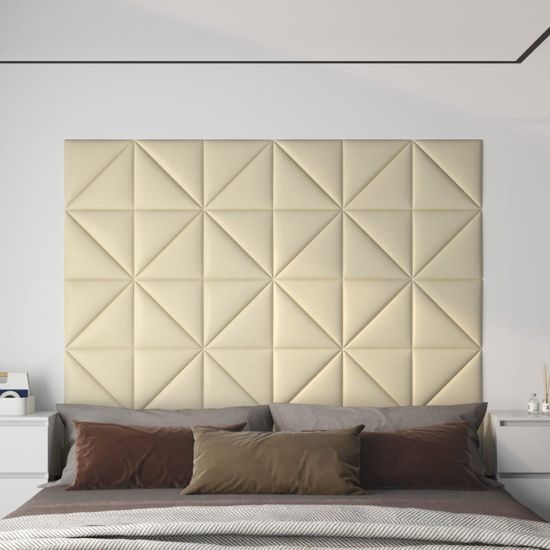 Paneles de pared Vidaxl 12 PCS 0.54 m² 30x30 cm de crema de cuero artificial