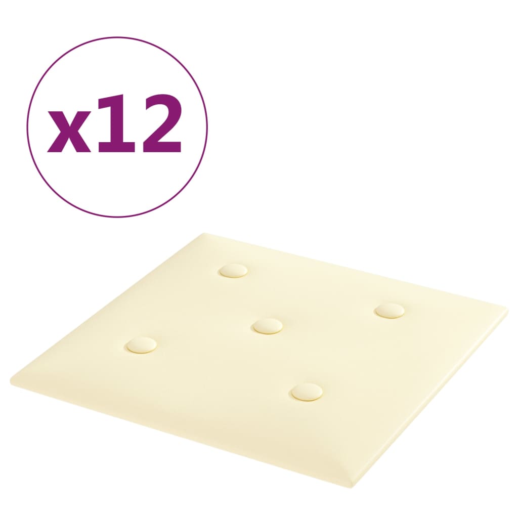 Paneles de pared Vidaxl 12 St 1.08 m² 30x30 cm de crema de cuero artificial