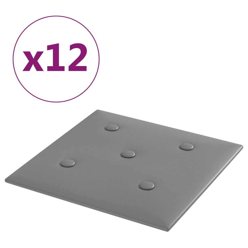 Paneles de pared Vidaxl 12 st 1.08 m² 30x30 cm de cuero artificial gris
