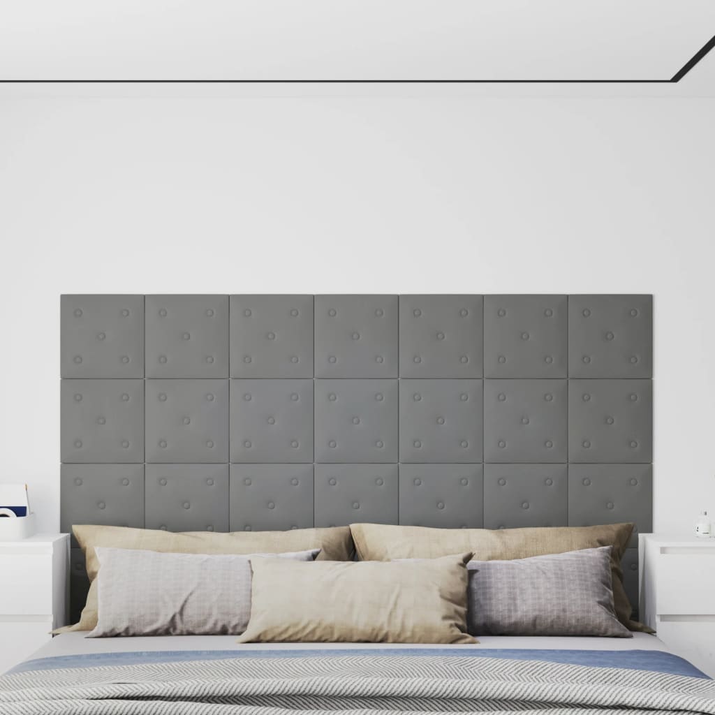 Paneles de pared Vidaxl 12 st 1.08 m² 30x30 cm de cuero artificial gris