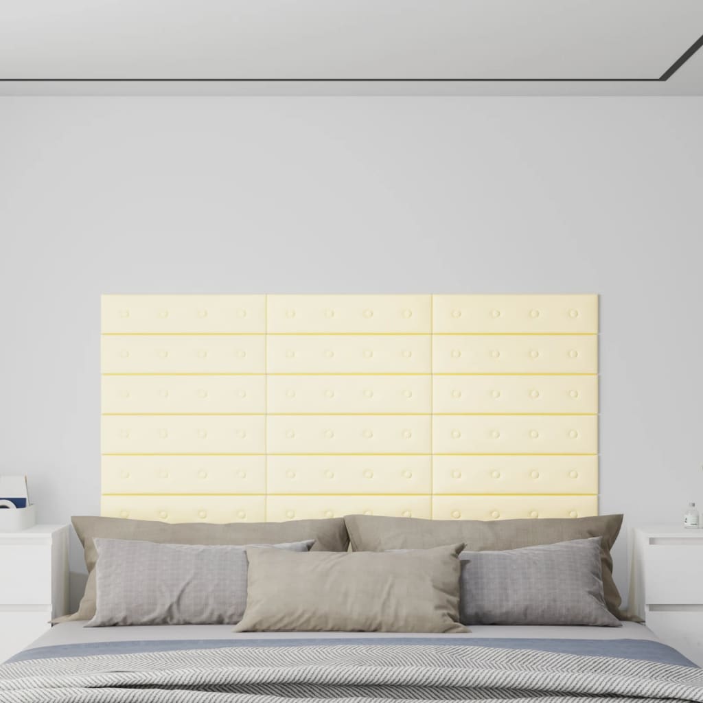 Paneles de pared Vidaxl 12 St 1.08 m² 60x15 cm de crema de cuero artificial