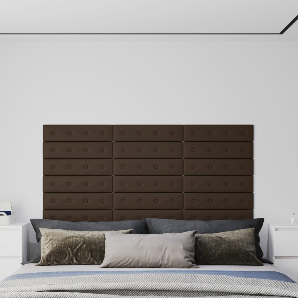 Paneles de pared Vidaxl 12 st 1.08 m² 60x15 cm de cuero artificial marrón
