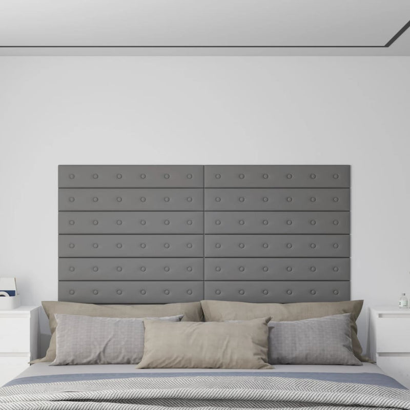 Paneles de pared Vidaxl 12 st 1.62 m² 90x15 cm de cuero artificial gris