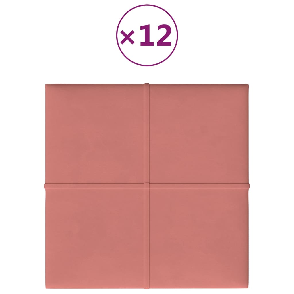 Paneles de pared Vidaxl 12 st 1.08 m² 30x30 cm de terciopelo rosa