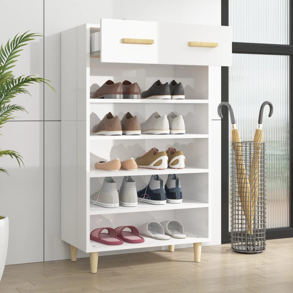 Gabinete de zapatos Vidaxl 60x35x105 cm Madera procesada Alto brillo blanco