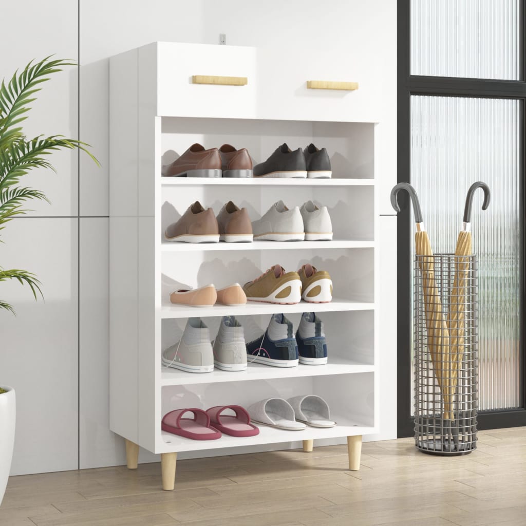Gabinete de zapatos Vidaxl 60x35x105 cm Madera procesada Alto brillo blanco