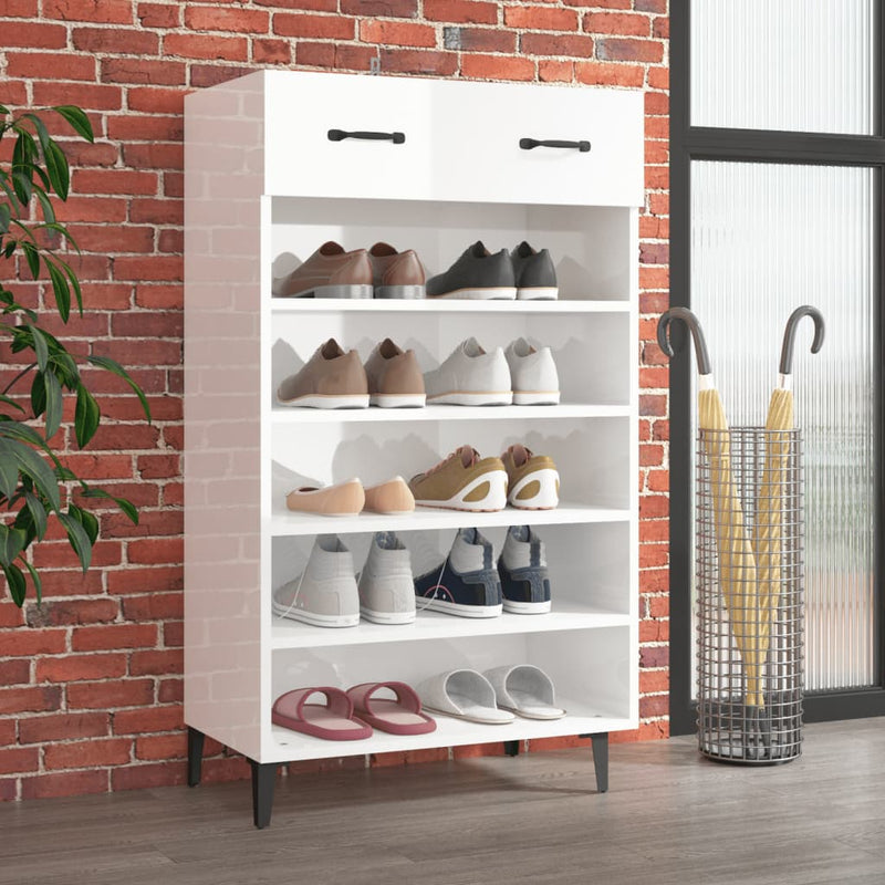 Gabinete de zapatos Vidaxl 60x35x105 cm Madera procesada Alto brillo blanco