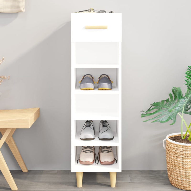 Gabinete de zapatos Vidaxl 30x35x105 cm de madera procesada de alto brillo blanco