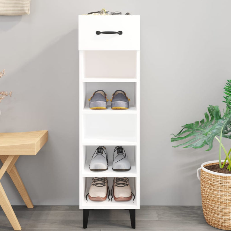 Gabinete de zapatos Vidaxl 30x35x105 cm de madera procesada de alto brillo blanco