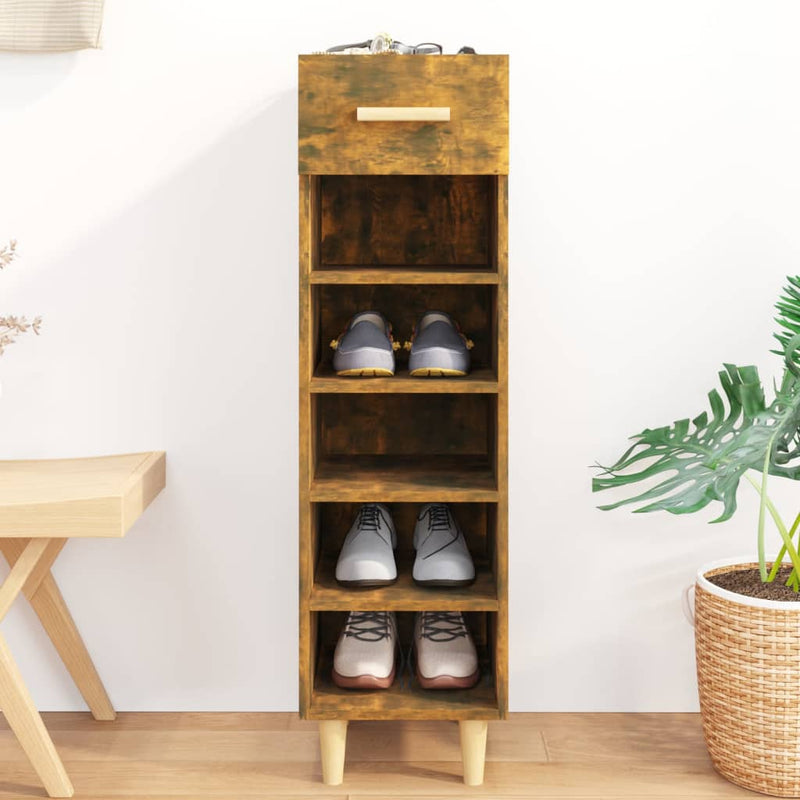 Gabinete de zapatos Vidaxl 30x35x105 cm de madera propiedad de roble ahumado