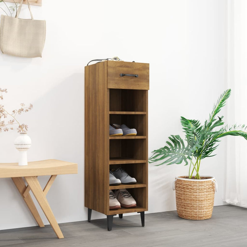 Gabinete de zapatos Vidaxl 30x35x105 CM Color de roble marrón de madera propiedad