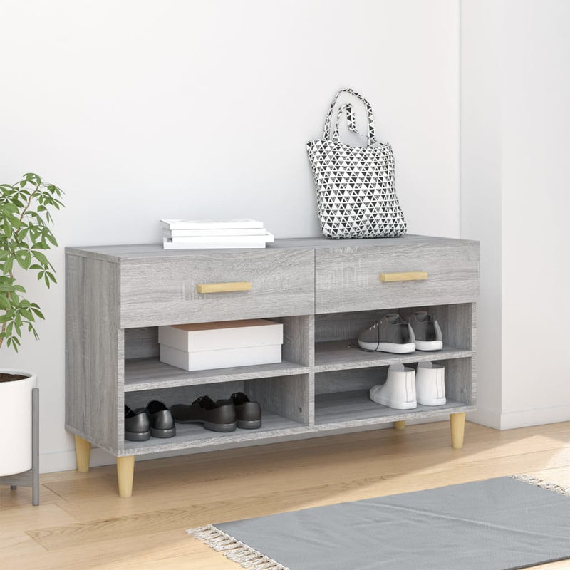 Gabinete de zapatos Vidaxl 102x35x55 cm de madera propiedad de madera de roble gris de roble