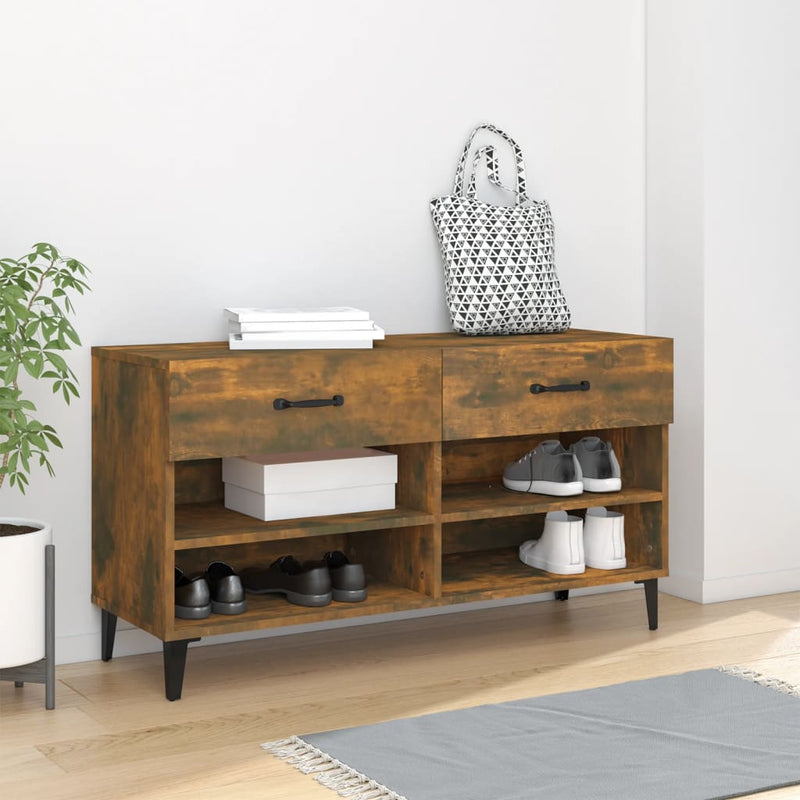 Gabinete de zapatos Vidaxl 102x35x55 cm de madera de madera de propiedad ahumada coloreada