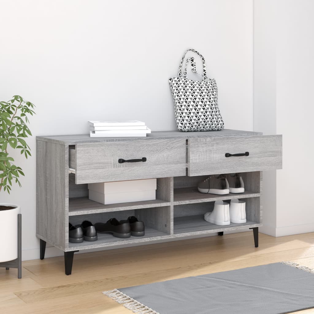 Gabinete de zapatos Vidaxl 102x35x55 cm de madera propiedad de madera de roble gris de roble