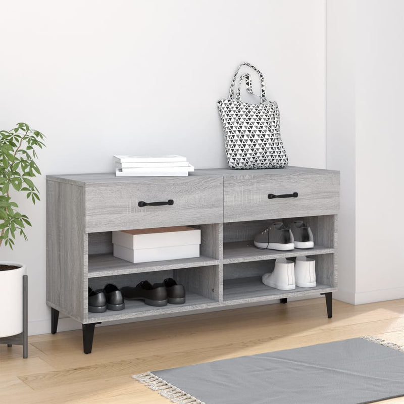 Gabinete de zapatos Vidaxl 102x35x55 cm de madera propiedad de madera de roble gris de roble