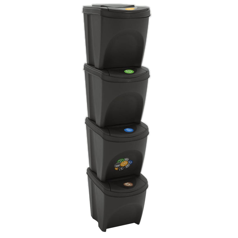 Latas de basura de Vidaxl 4 st apilable 100 l de gris polipropeno de 100 l