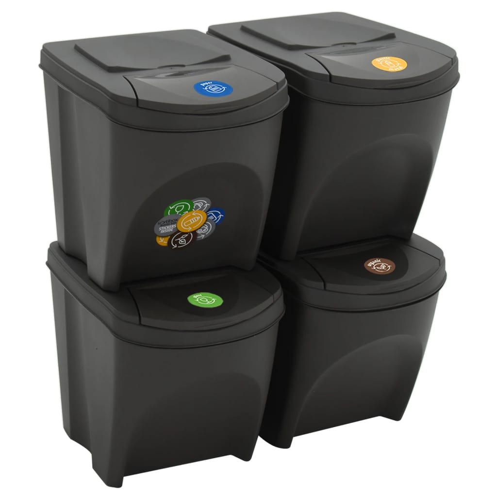 Vidaxl Garbage Bids 4 St Stackable 100 l Polypropene Grey