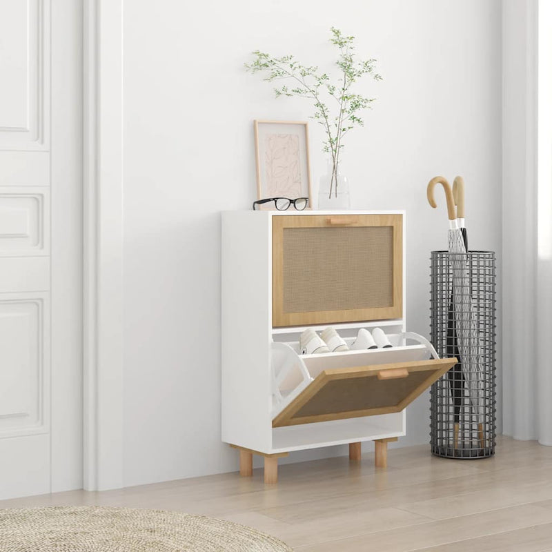 Gabinete de zapatos Vidaxl 52x25x80 cm Madera procesada y, por supuesto, Rattan White