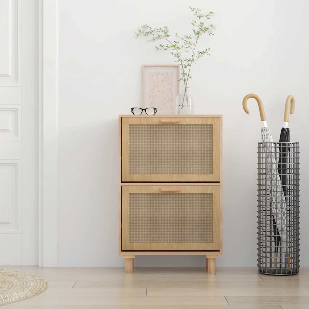 Gabinete de zapatos Vidaxl 52x25x80 cm de madera procesada de ratán natural marrón