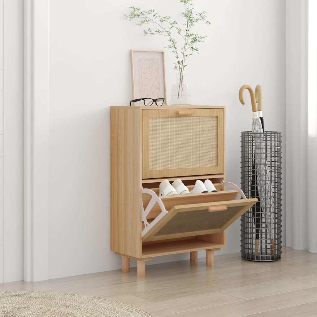 Gabinete de zapatos Vidaxl 52x25x80 cm de madera procesada de ratán natural marrón