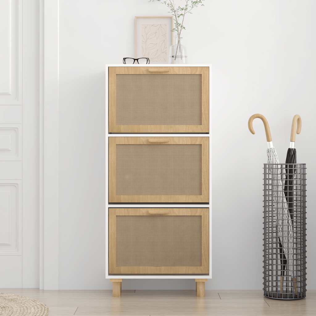 Gabinete de zapatos Vidaxl 52x25x115 cm Madera procesada y, por supuesto, Rattan White