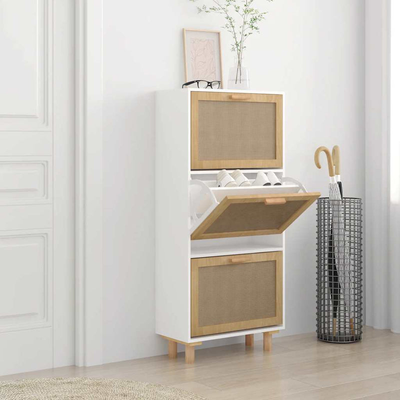 Gabinete de zapatos Vidaxl 52x25x115 cm Madera procesada y, por supuesto, Rattan White