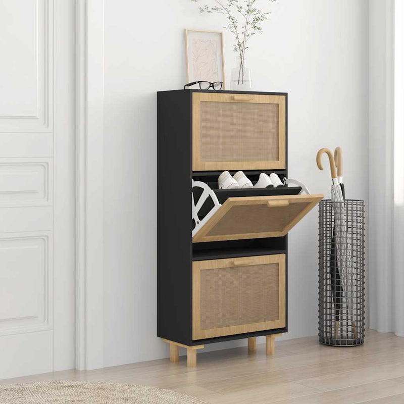 Gabinete de zapatos Vidaxl 52x25x115 cm de madera y rattan