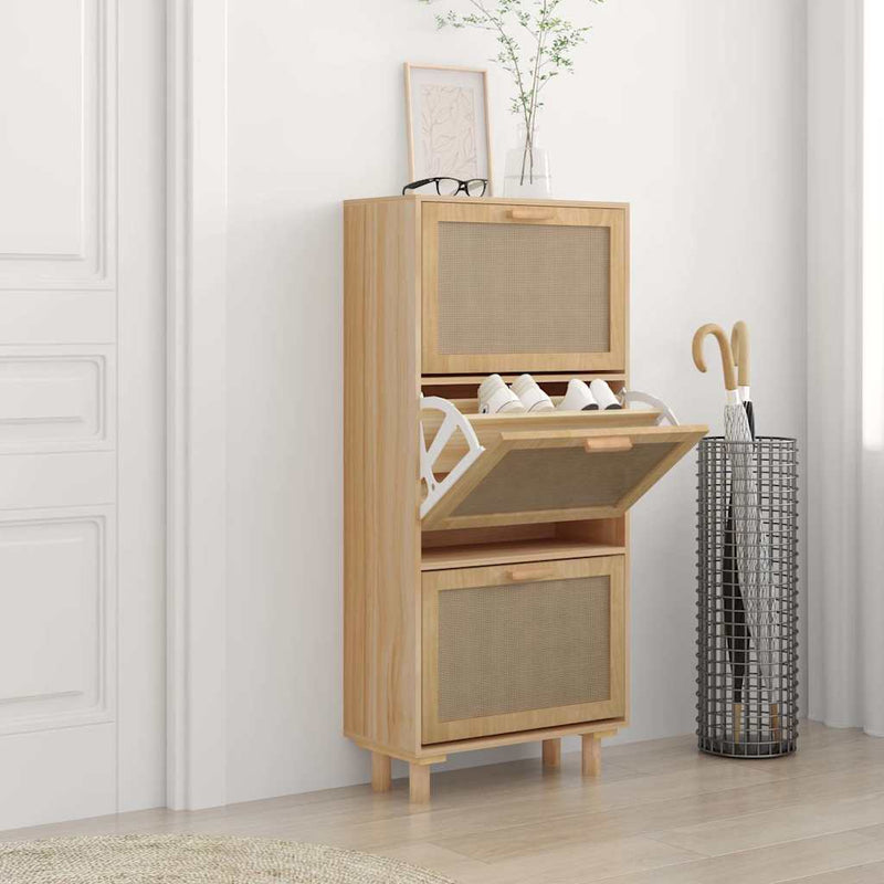 Gabinete de zapatos Vidaxl 52x25x115cm Madera procesada Rattan Natural Brown
