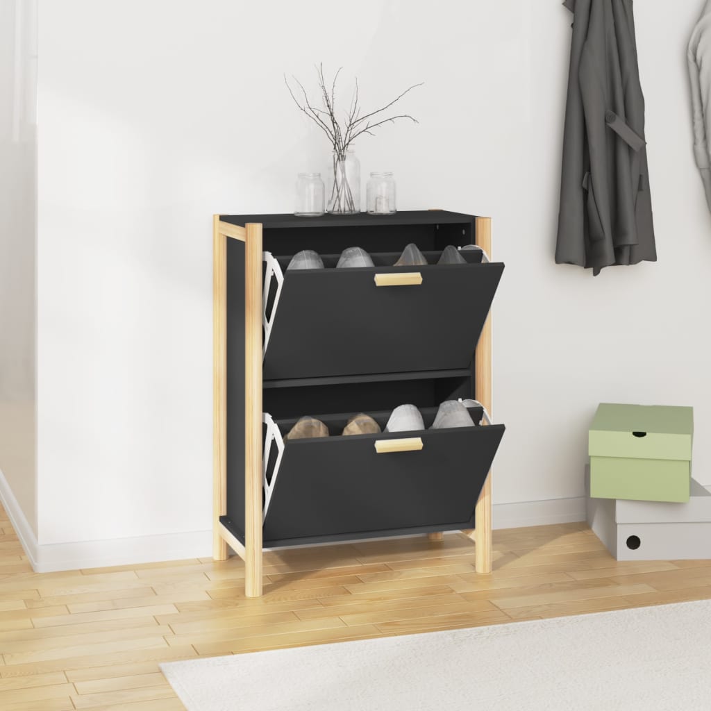 Vidaxl Cabinet da scarpe 57.5x33x80 cm Black in legno