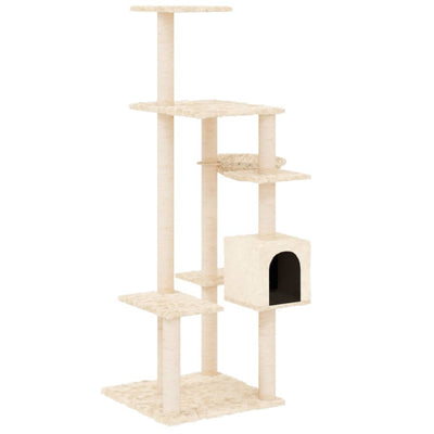 Muebles de gato de Vidaxl con postes de rascado de sisal de 142 cm de crema