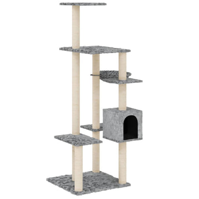 Muebles de gato de Vidaxl con postes de rascado de sisal 142 cm de gris claro