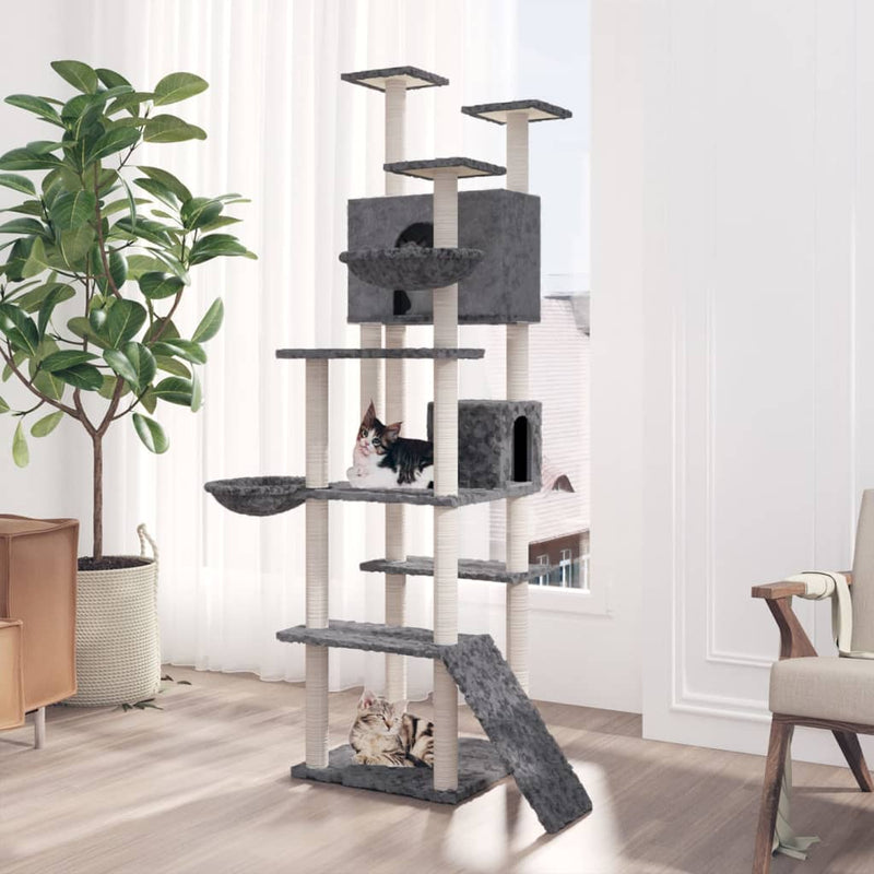 Muebles de gato de Vidaxl con postes de rascado de sisal 191 cm de gris oscuro