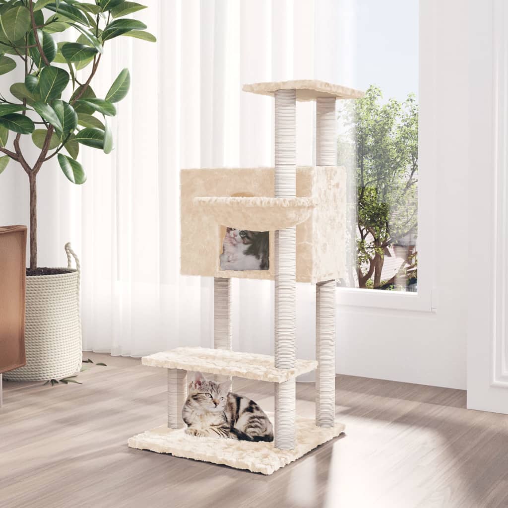 Muebles de gato de Vidaxl con postes de rascado de sisal 108.5 cm de crema