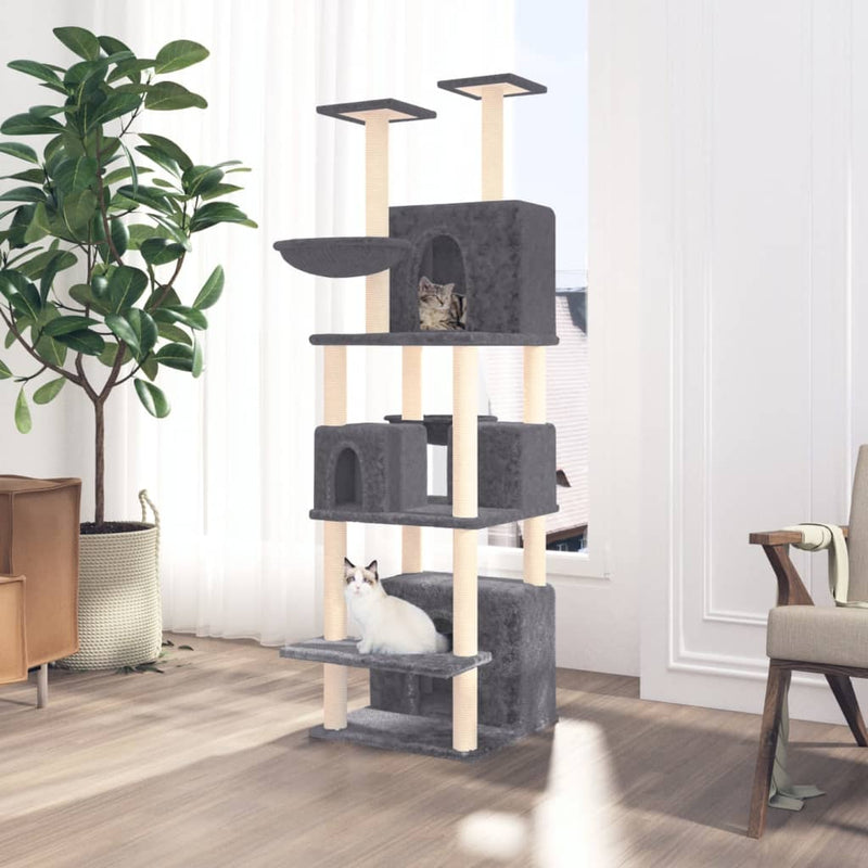 Muebles de gato de Vidaxl con postes de rascado de sisal 180 cm de gris oscuro