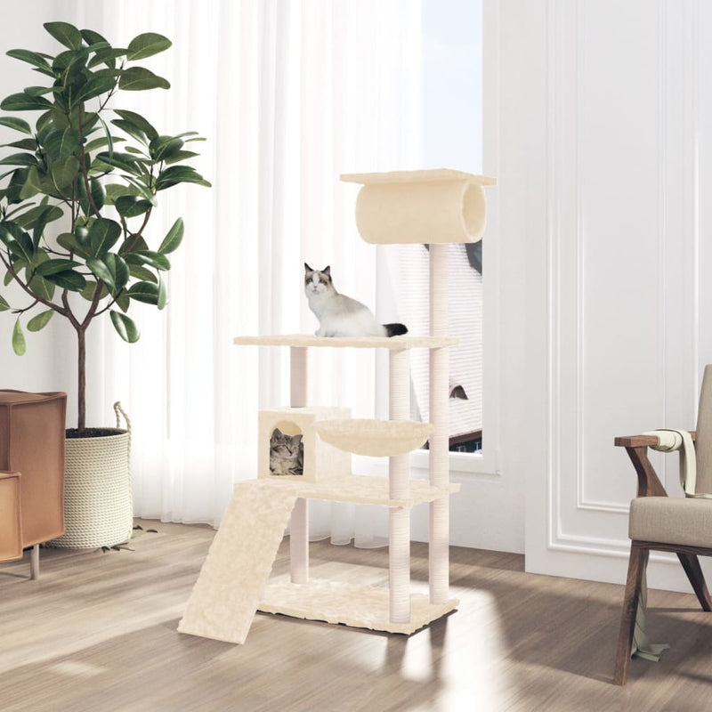 Muebles de gato de Vidaxl con postes de rascado de sisal 131 cm de crema