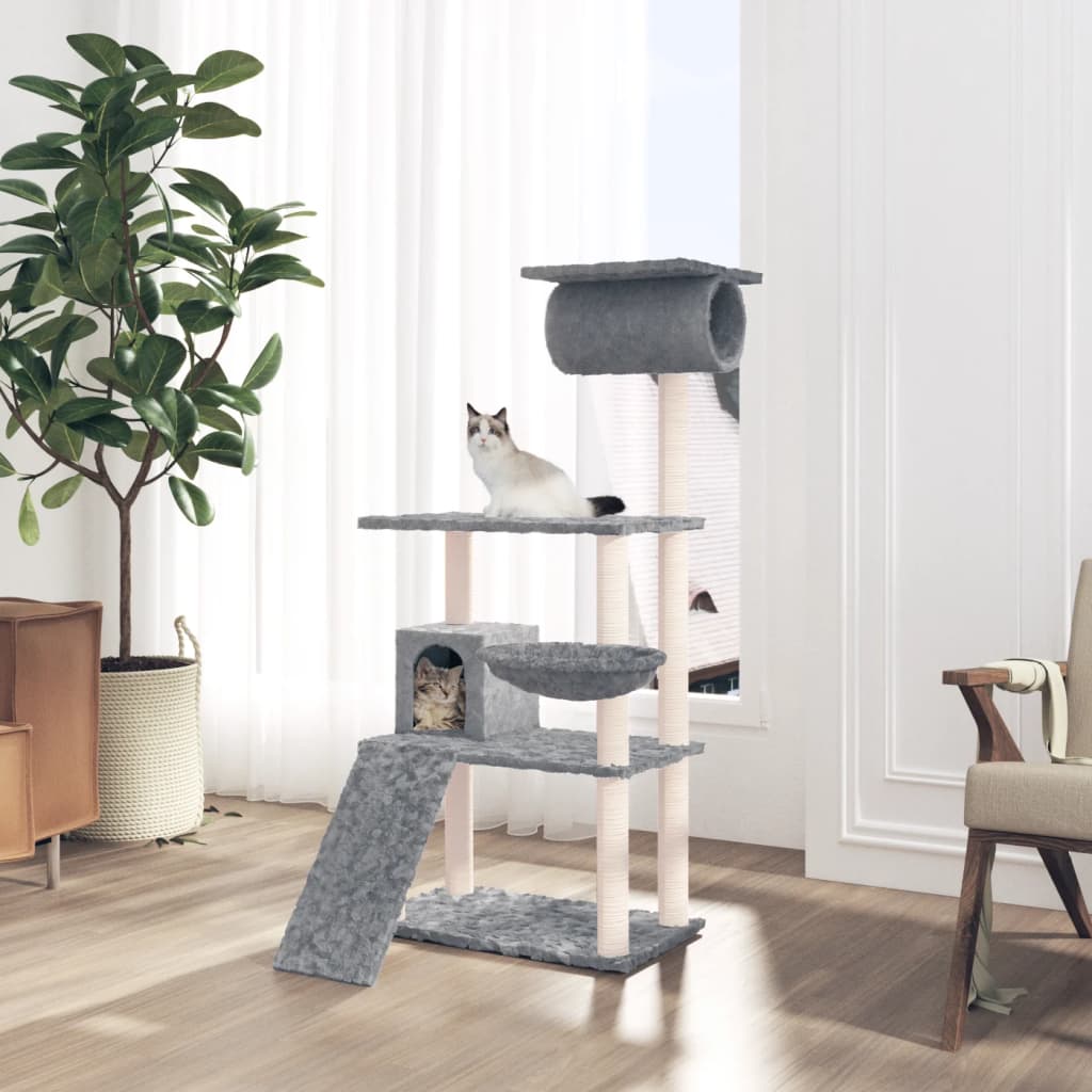 Muebles de gato de Vidaxl con postes de rascado de sisal 131 cm de gris claro