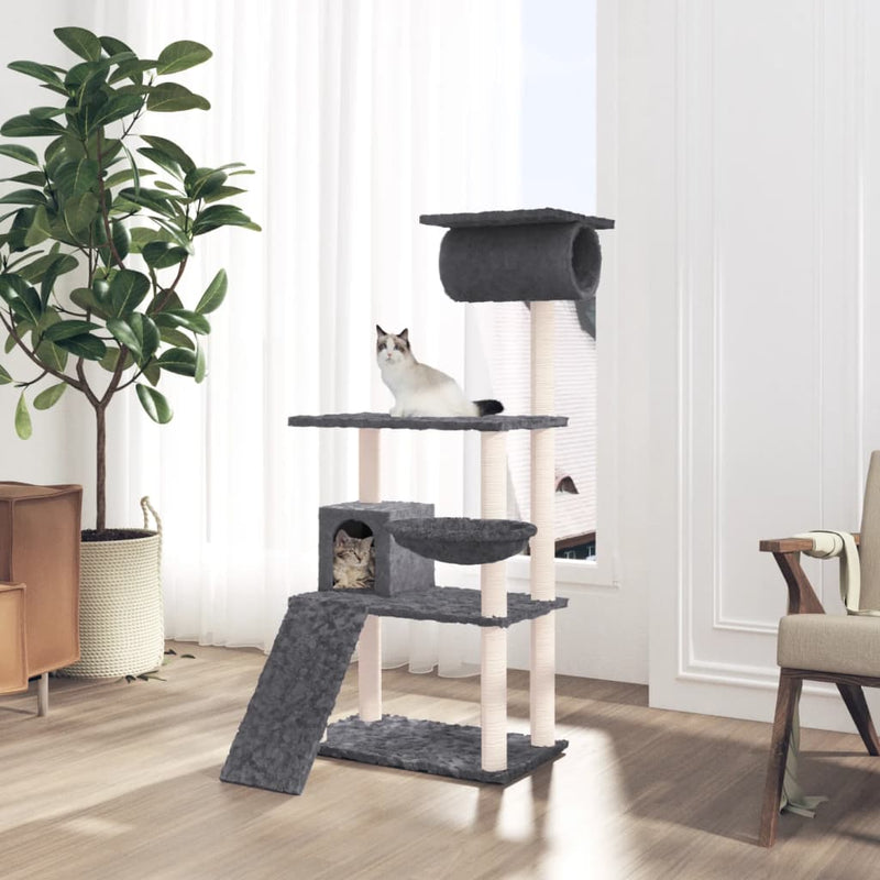 Muebles de gato de Vidaxl con postes de rascado de sisal 131 cm de gris oscuro