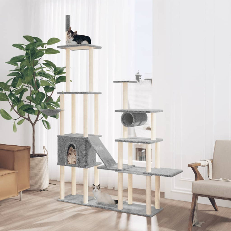 Muebles de gato de Vidaxl con postes de rascado de sisal 279 cm de gris claro