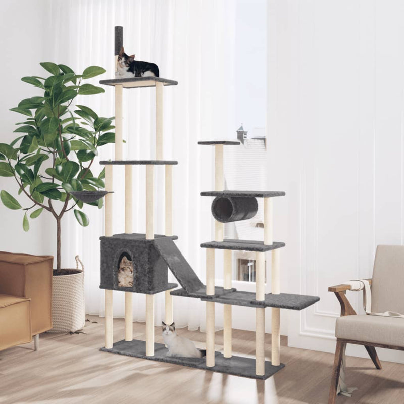 Muebles de gato de Vidaxl con postes de rascado de sisal 279 cm de gris oscuro