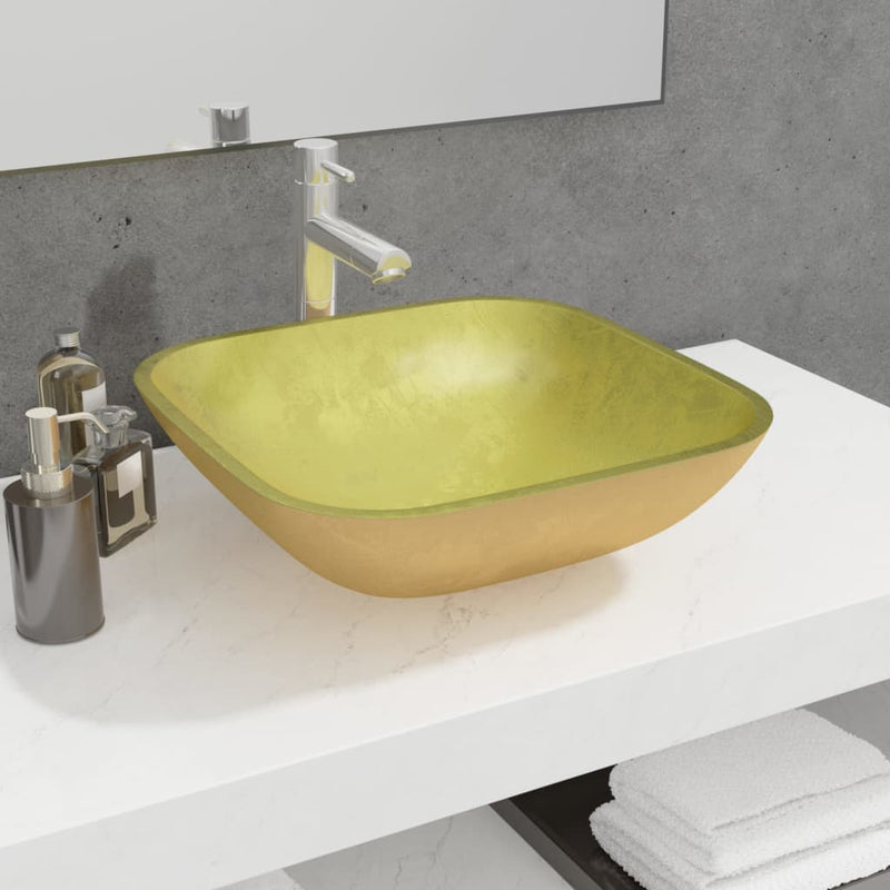 Vidaxl Washbasin 42x42x14 cm de oro de vidrio
