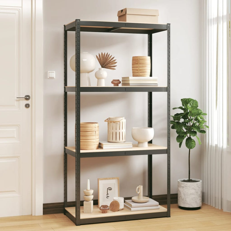 Vidaxl Storage Rack Acero de 4 capas y madera procesada de color antracita