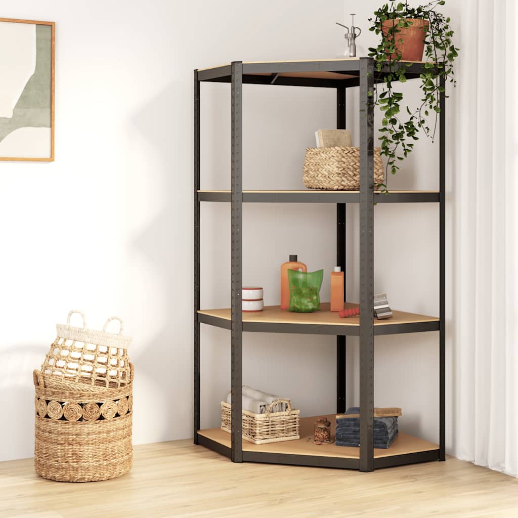 Vidaxl Storage Rack Acero de 4 capas y madera procesada de color antracita
