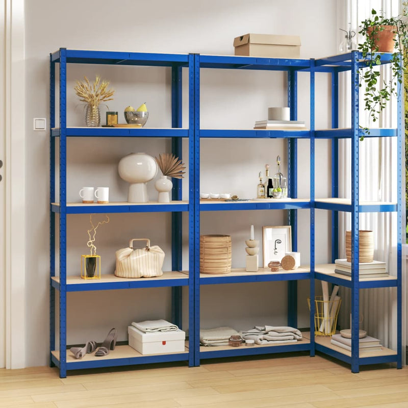 Rack di stoccaggio Vidaxl 3 ST a 5 strati e blu in legno trasformato