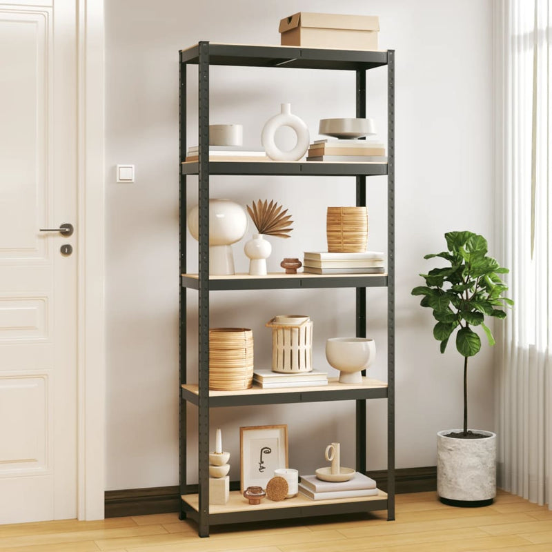 Vidaxl Storage Rack de acero de 5 capas de madera procesada antracita