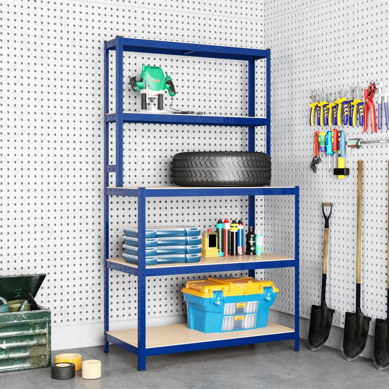 Vidaxl Werkafel 5 capas con estantes de acero y azul de madera procesada