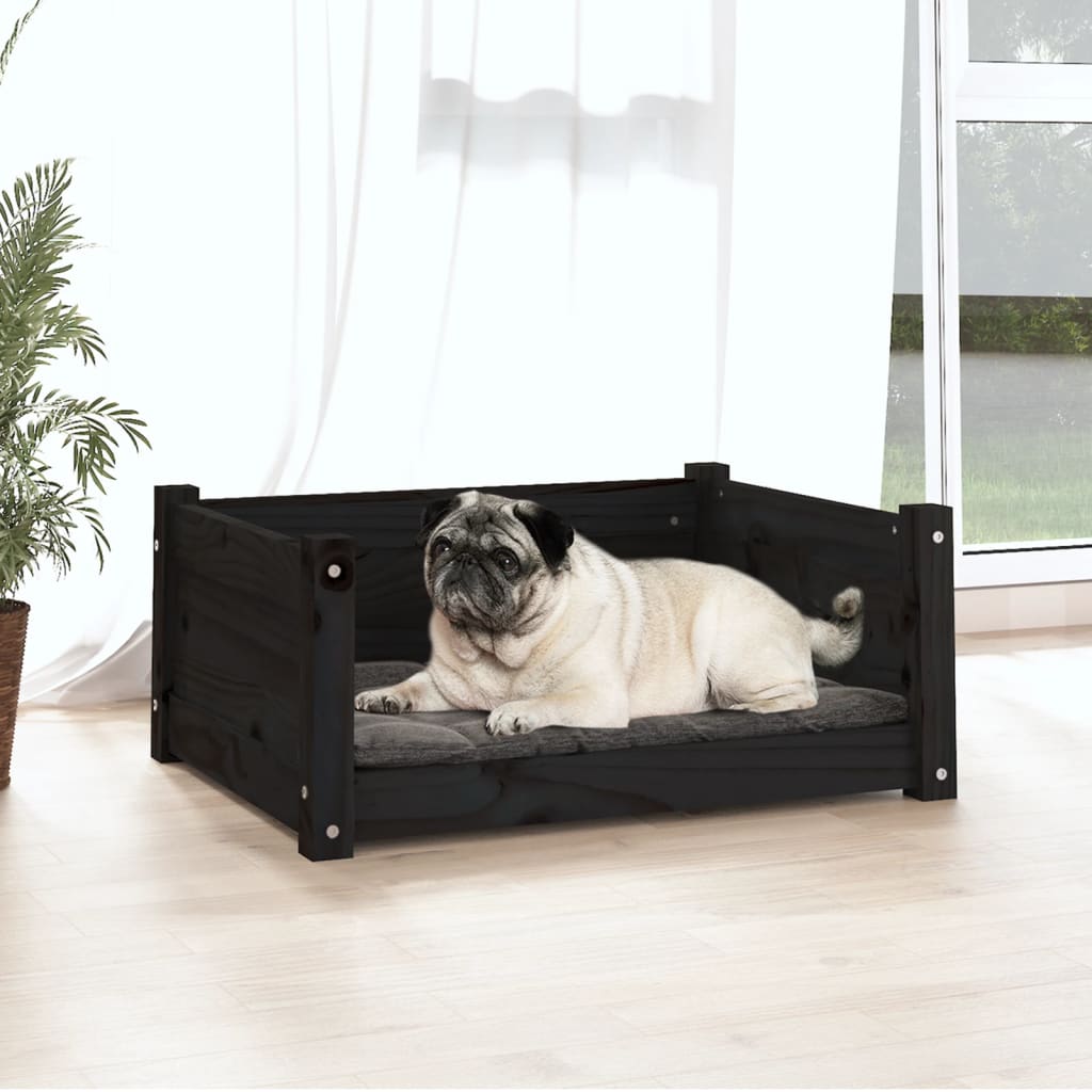 Vidaxl Dog Basket 65.5x50.5x28 cm Pino di pino solido nero