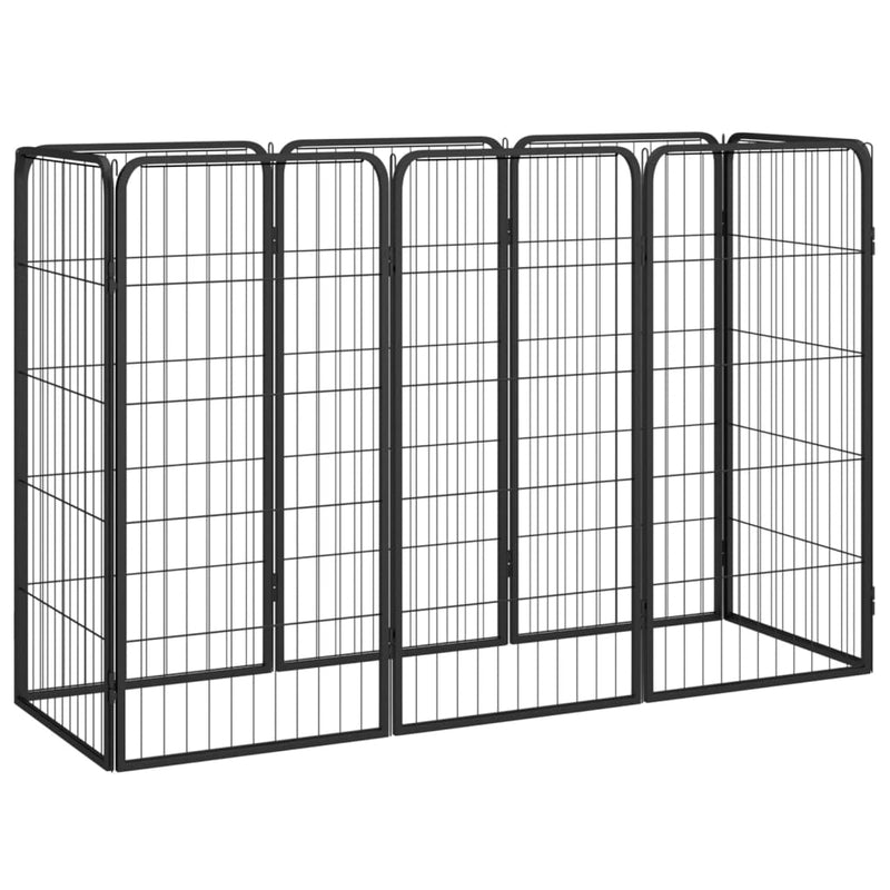 Vidaxl Kennel 8 paneles 50x100 cm de polvo -acero cubierto negro