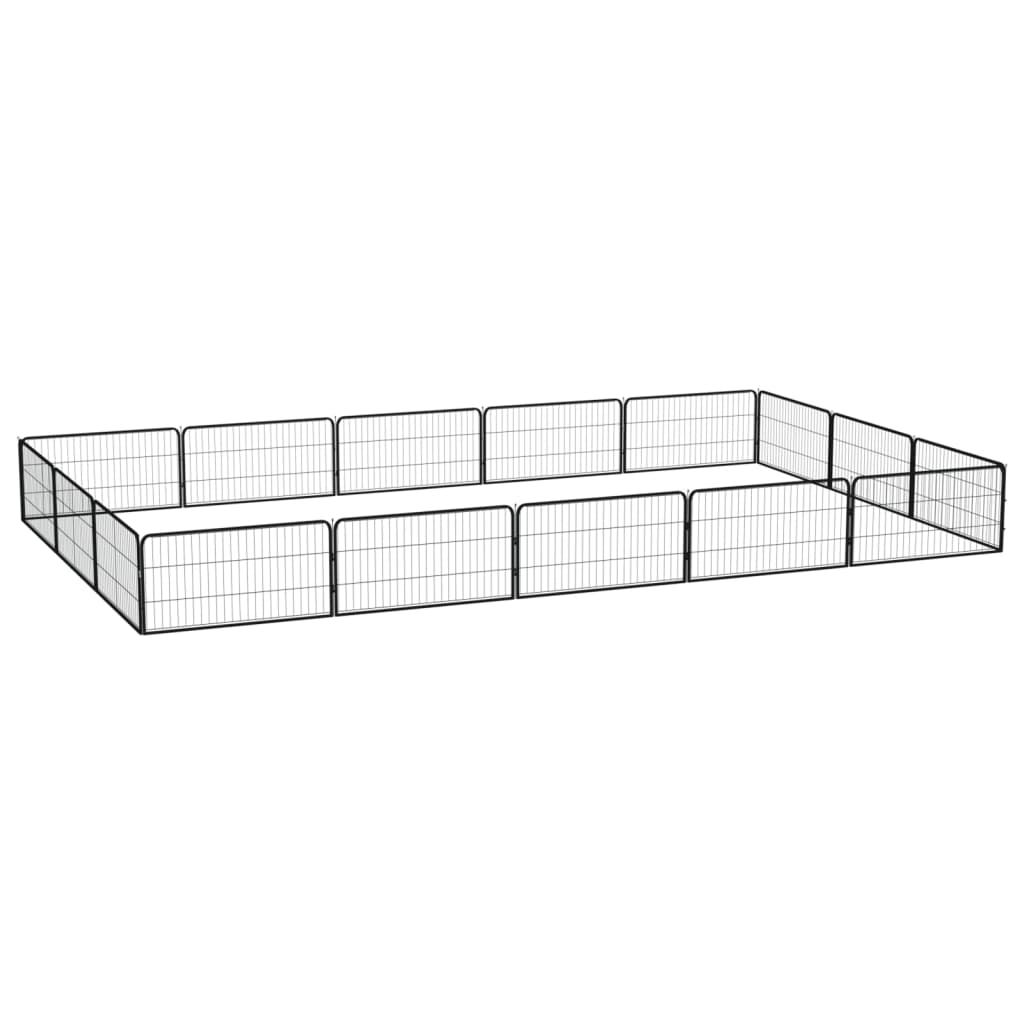 Vidaxl Kennel 16 paneles 100x50 cm de polvo -acero cubierto negro