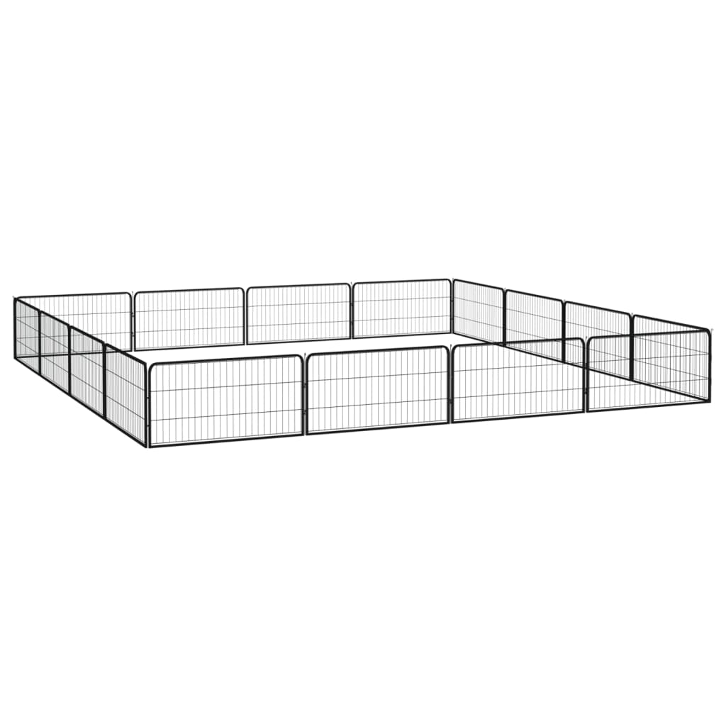 Vidaxl Kennel 16 paneles 100x50 cm de polvo -acero cubierto negro
