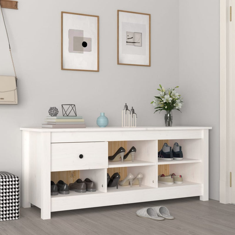Gabinete de zapatos Vidaxl 110x38x45.5 cm de pino sólido blanco
